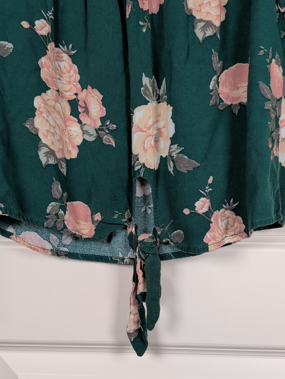 Heart Hips Green Floral Off-Shoulder Tie-Front Blouse - Picture 7 of 10